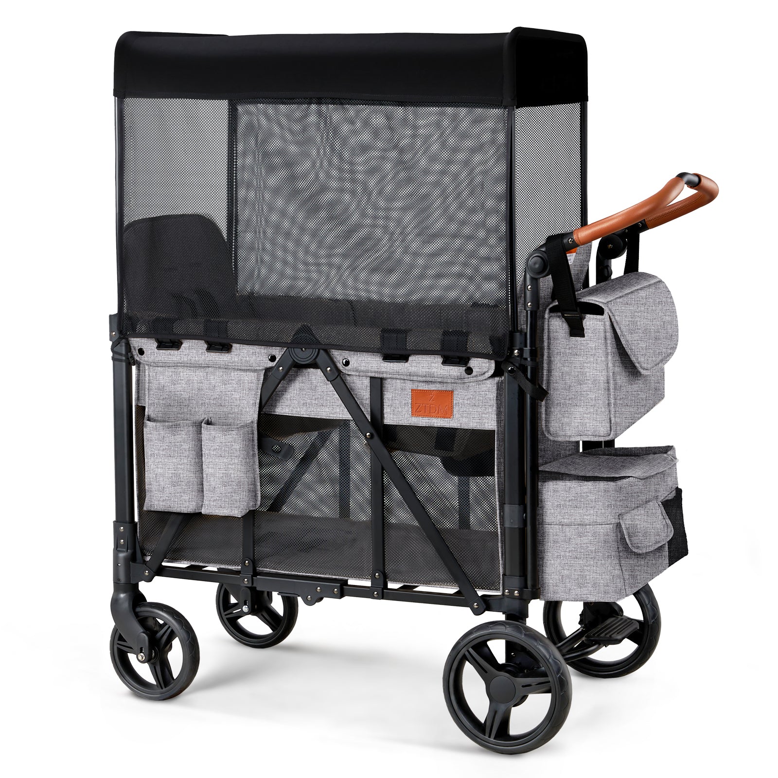 ZTDM 2 Seater Stroller Wagon Kids Wagon with Canopy Black