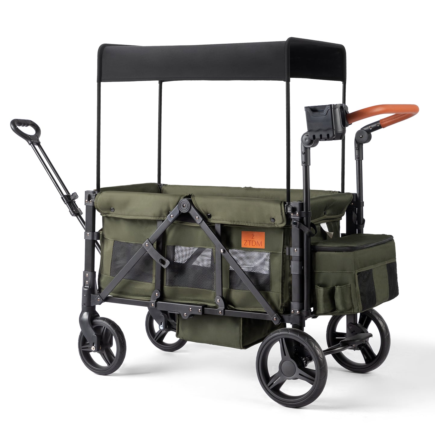 baby stroller wagon ZTDM Wagon Stroller for 2 Kids, High Seat & 5 Point Harness, Foldable All-Terrain Wagon for Toddler with Canopy, Parent Organizer, Shoulder Bag,