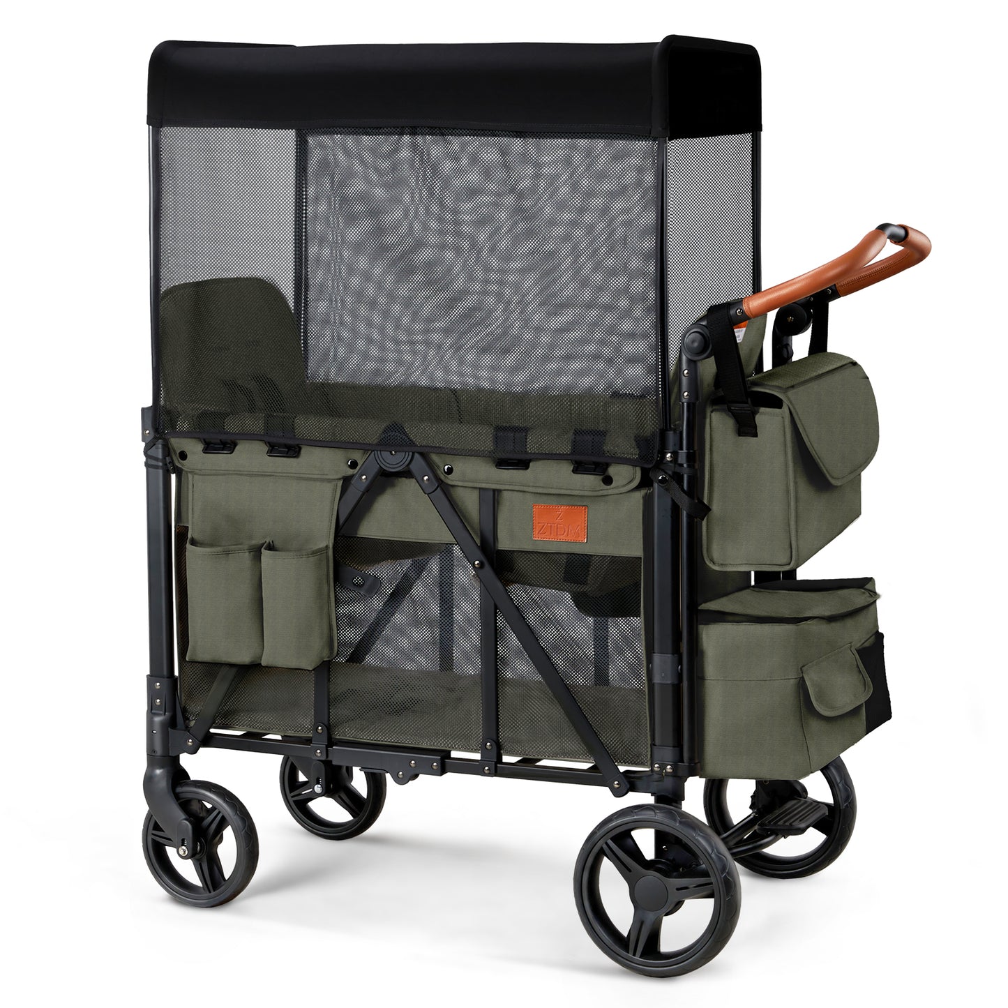ZTDM 2 Seater Stroller Wagon Kids Wagon with Canopy Black