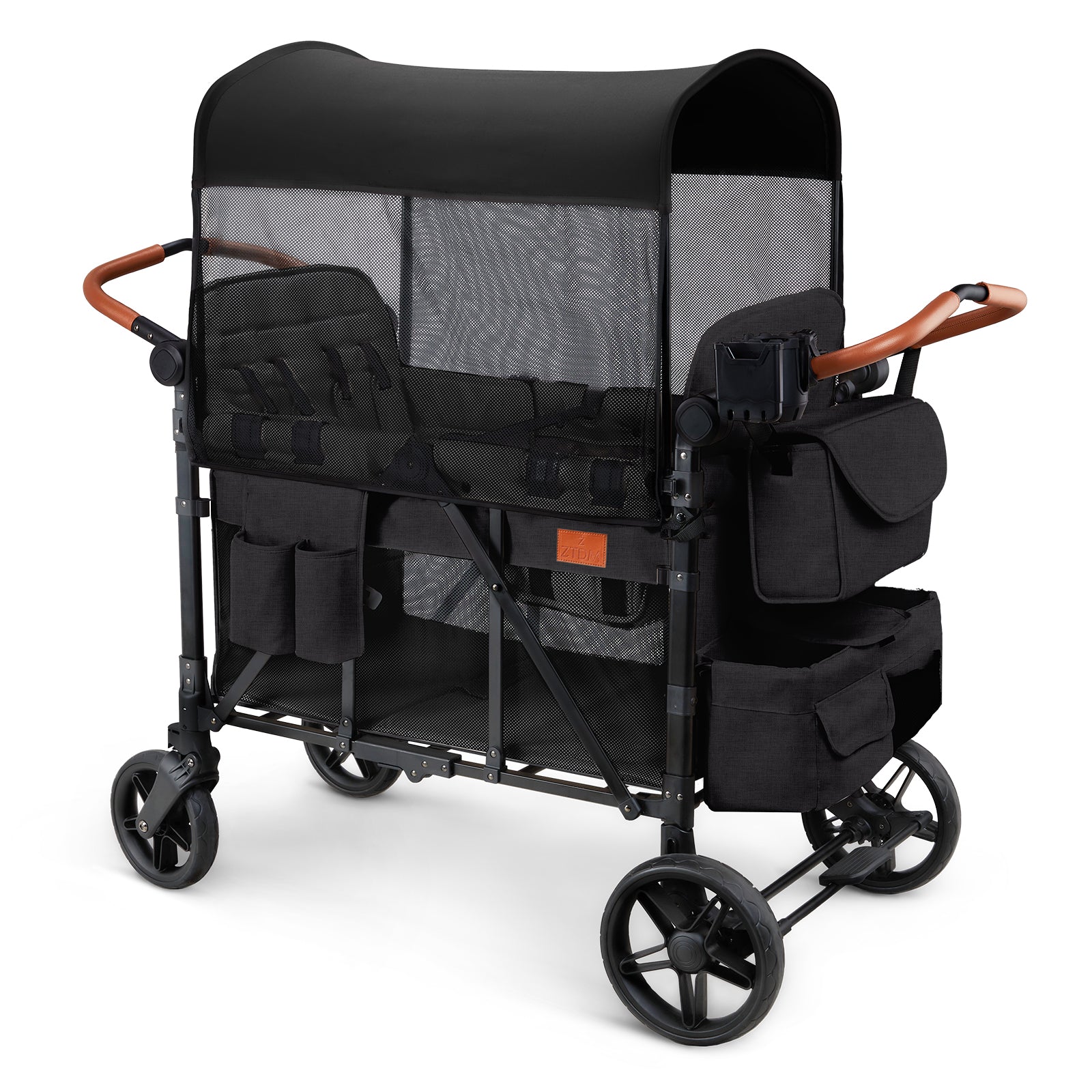ZTDM 4 Kids Wagon Stroller, All-Terrain Baby Wagon for with Canopy