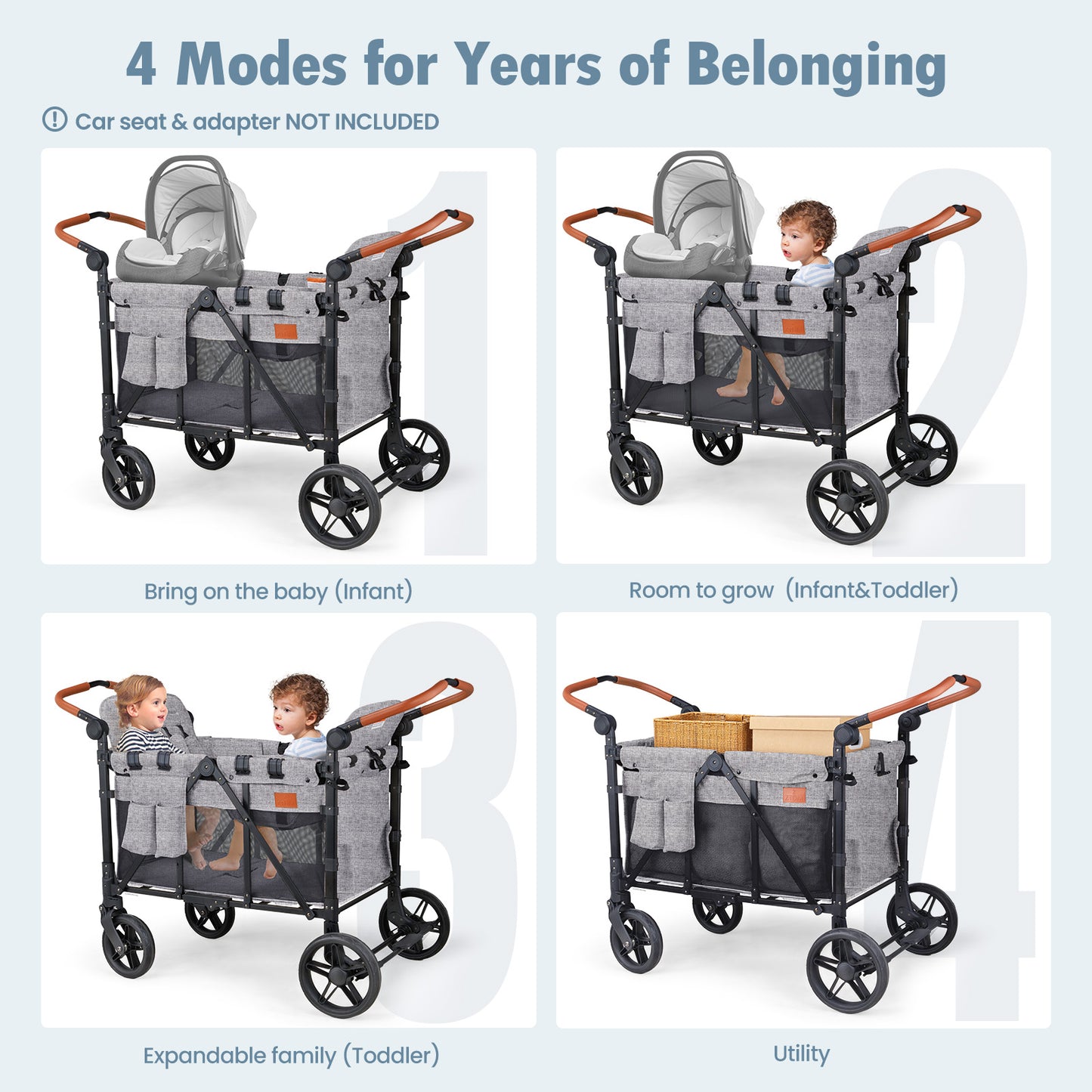 family easy stroller wagon ZTDM 4 Seat Stroller Wagon Foldable Kids Wagon Green