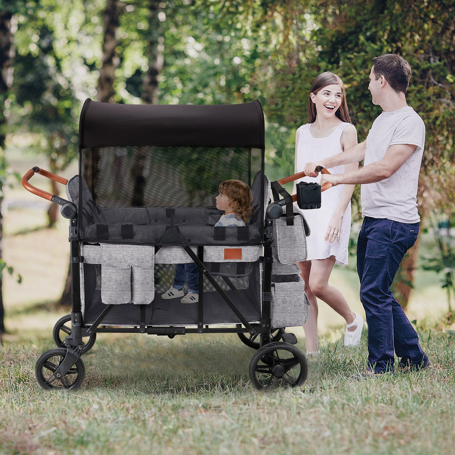 stroller wagon with high seats ZTDM 4 Seat Stroller Wagon Foldable Kids Wagon Green