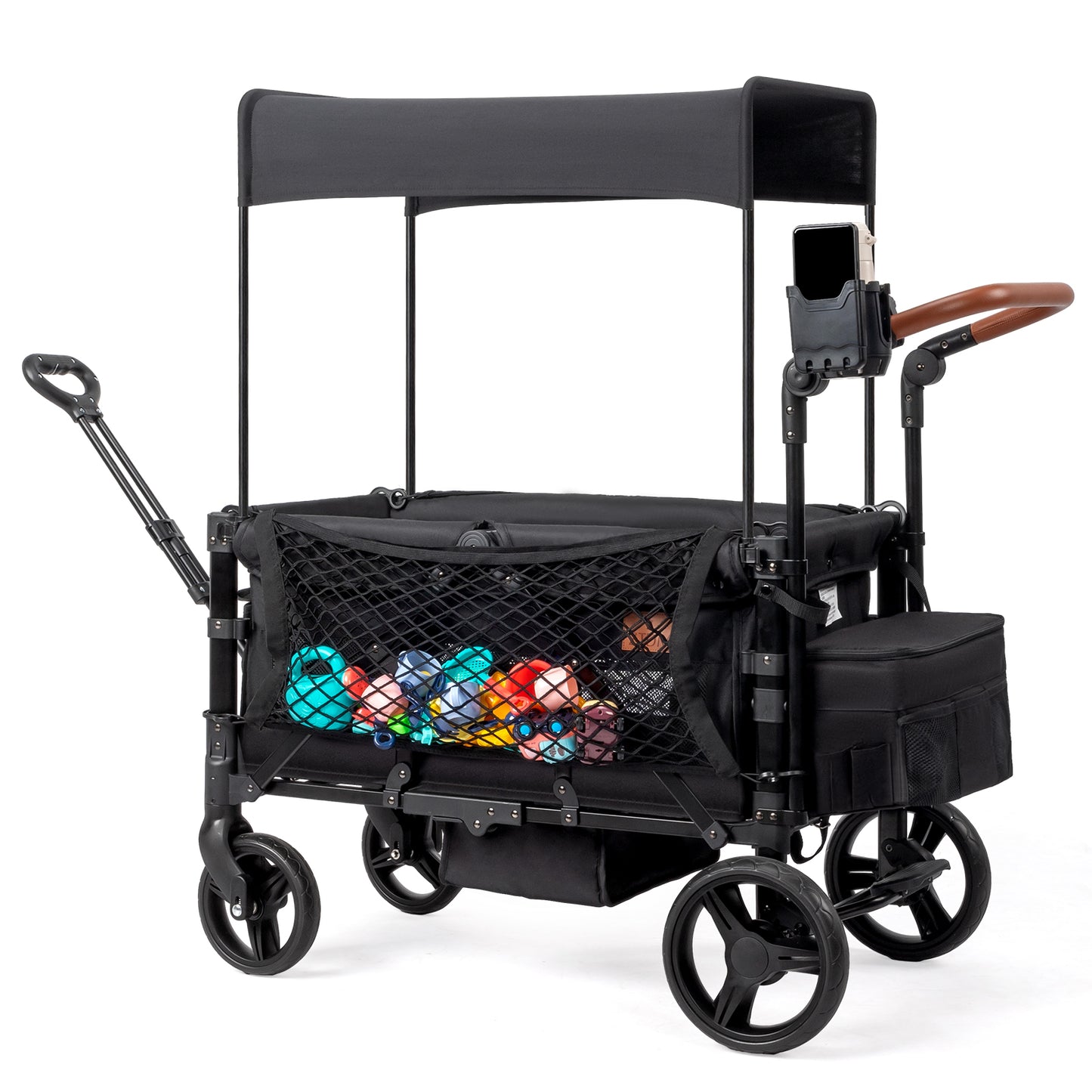 wagon stroller for newborn and toddler ZTDM Wagon Stroller for 2 Kids, High Seat & 5 Point Harness, Foldable All-Terrain Wagon for Toddler with Canopy, Parent Organizer, Shoulder Bag,