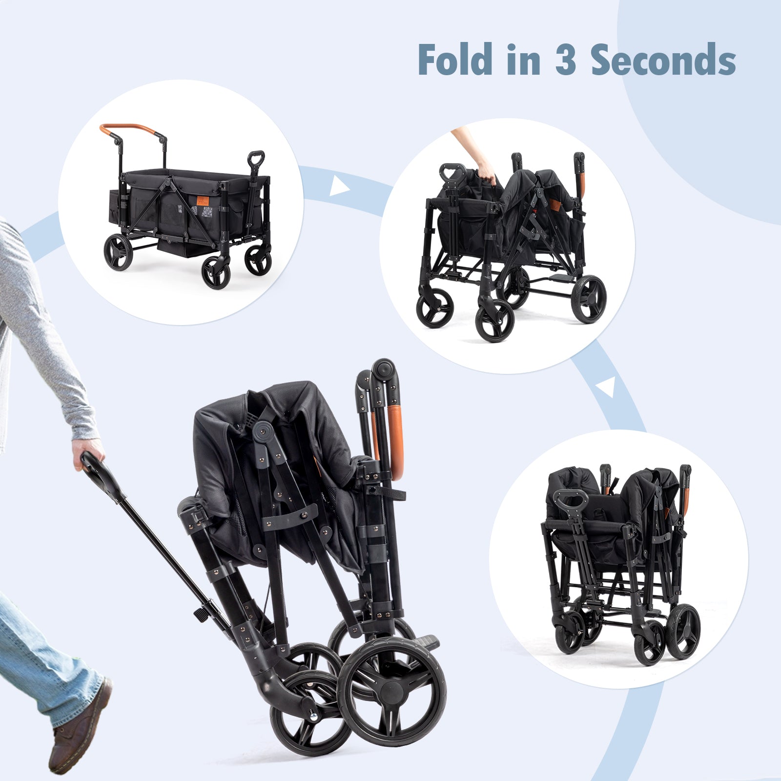 ZTDM 2 Kids Stroller Wagon, All-Terrain Wagon with Footwell
