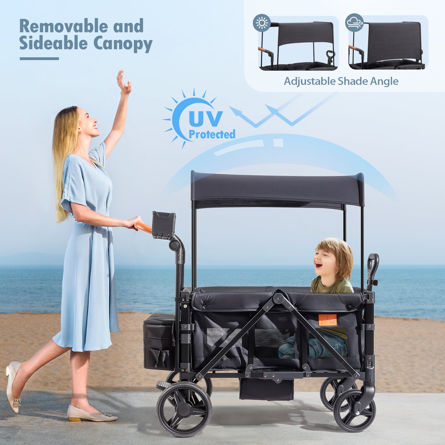 stroller wagon with footwell ZTDM Wagon Stroller for 2 Kids, High Seat & 5 Point Harness, Foldable All-Terrain Wagon for Toddler with Canopy, Parent Organizer, Shoulder Bag,