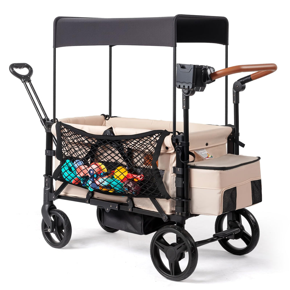 wagon or stroller ZTDM 2 Kids Stroller Wagon Foldable Baby Double Stroller with Footwell Green